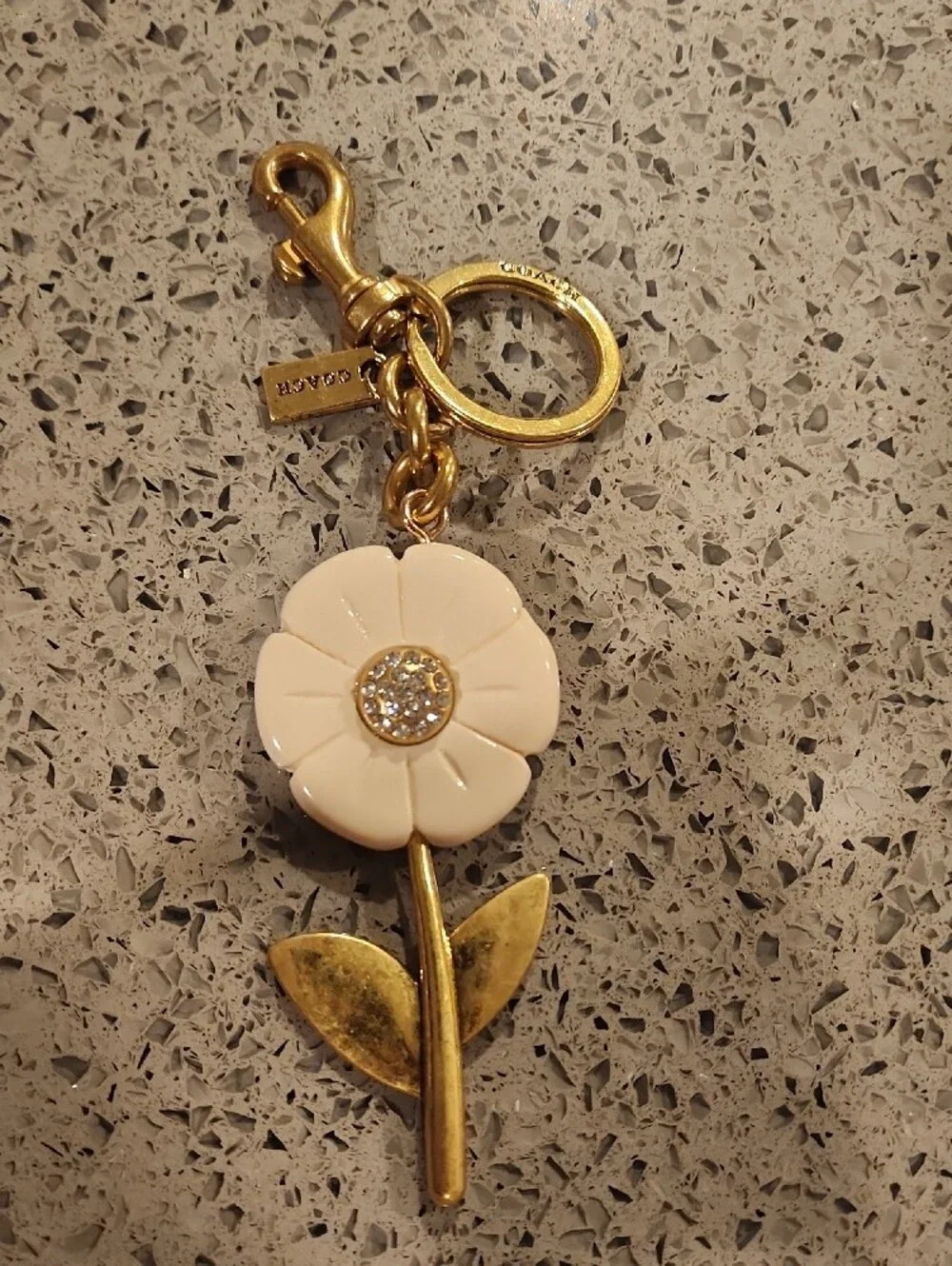 Coach Style Gold-Tone Floral Key Charm with Cream Enamel Flower